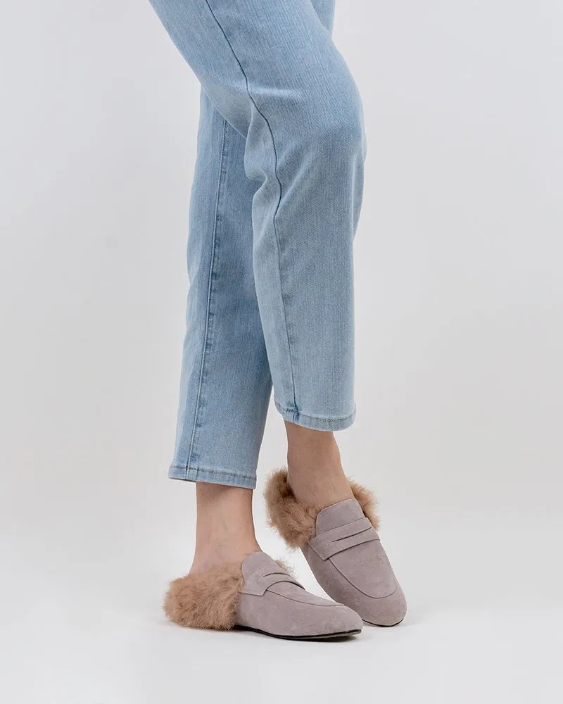 Velvet Round Toe Backless Slip-on Flat Mules