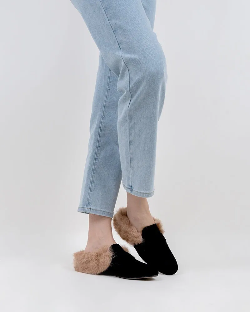 Velvet Round Toe Backless Slip-on Flat Mules