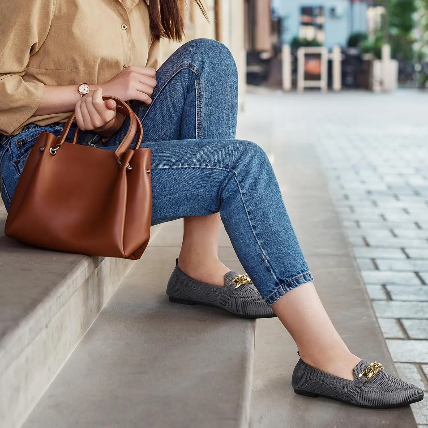 Womens Casual Dressy Loafers Comfortable Breathable Knit Loafers Lightweight Pointed Toe Flats for Women