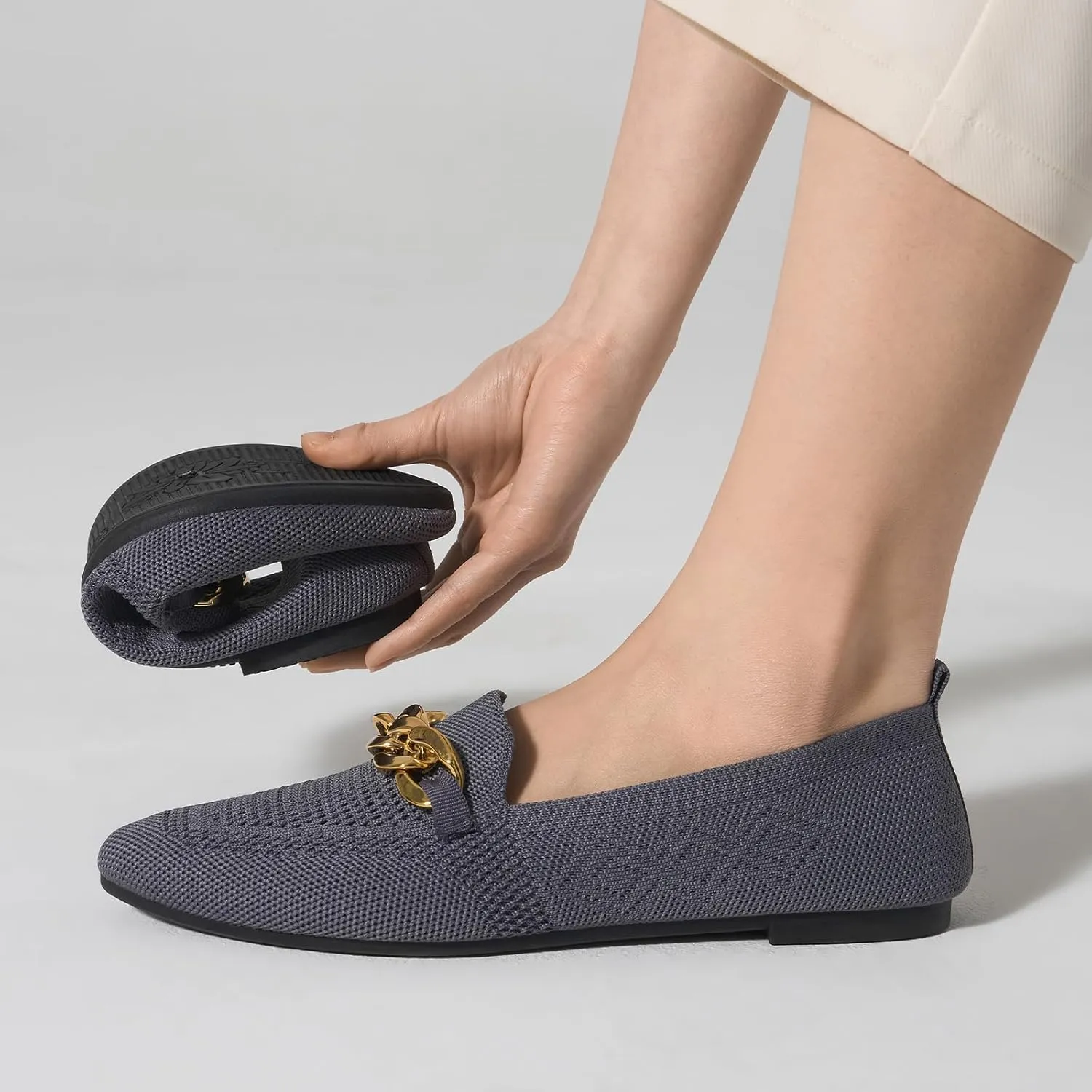 Womens Casual Dressy Loafers Comfortable Breathable Knit Loafers Lightweight Pointed Toe Flats for Women