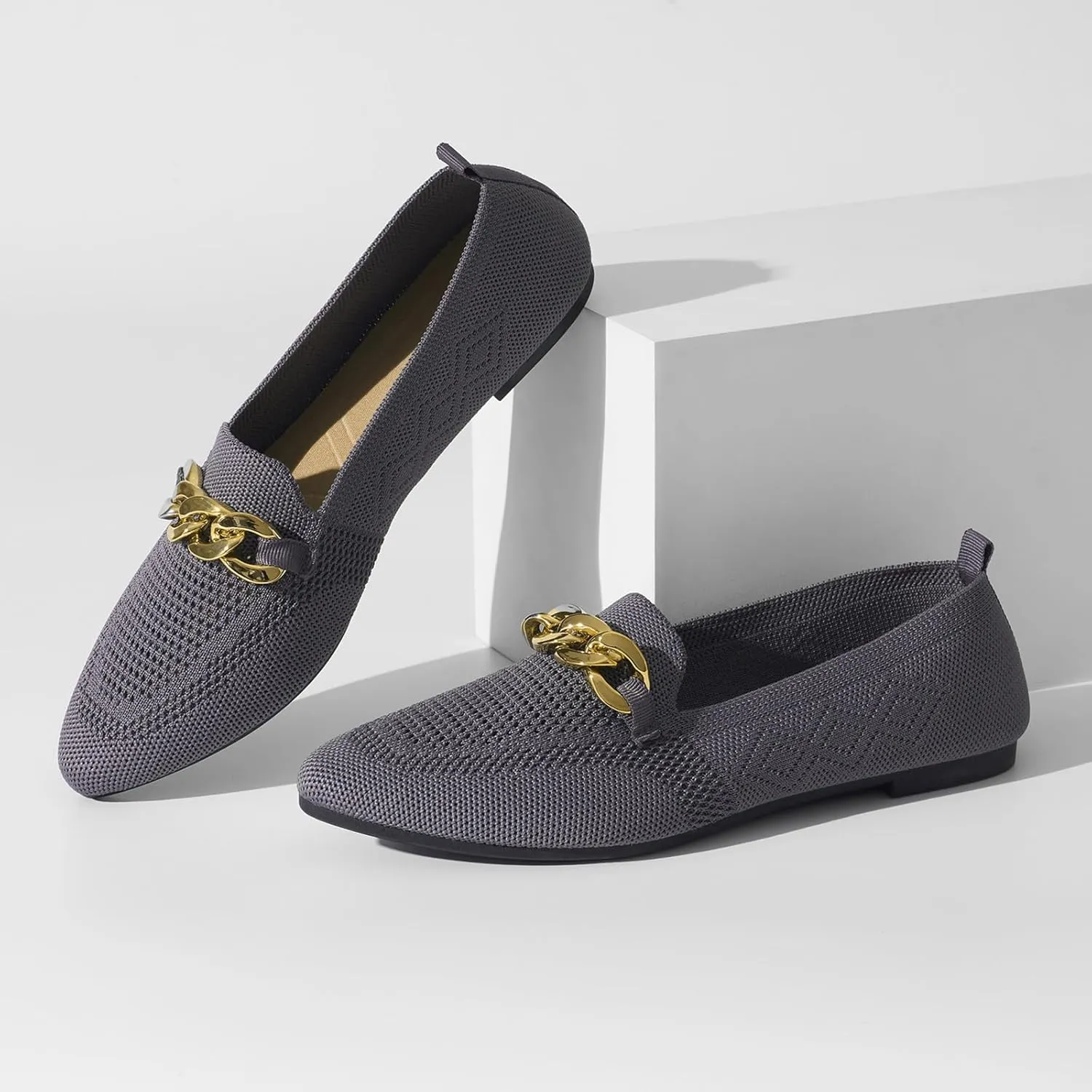 Womens Casual Dressy Loafers Comfortable Breathable Knit Loafers Lightweight Pointed Toe Flats for Women