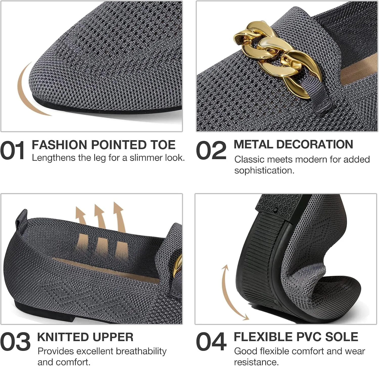 Womens Casual Dressy Loafers Comfortable Breathable Knit Loafers Lightweight Pointed Toe Flats for Women