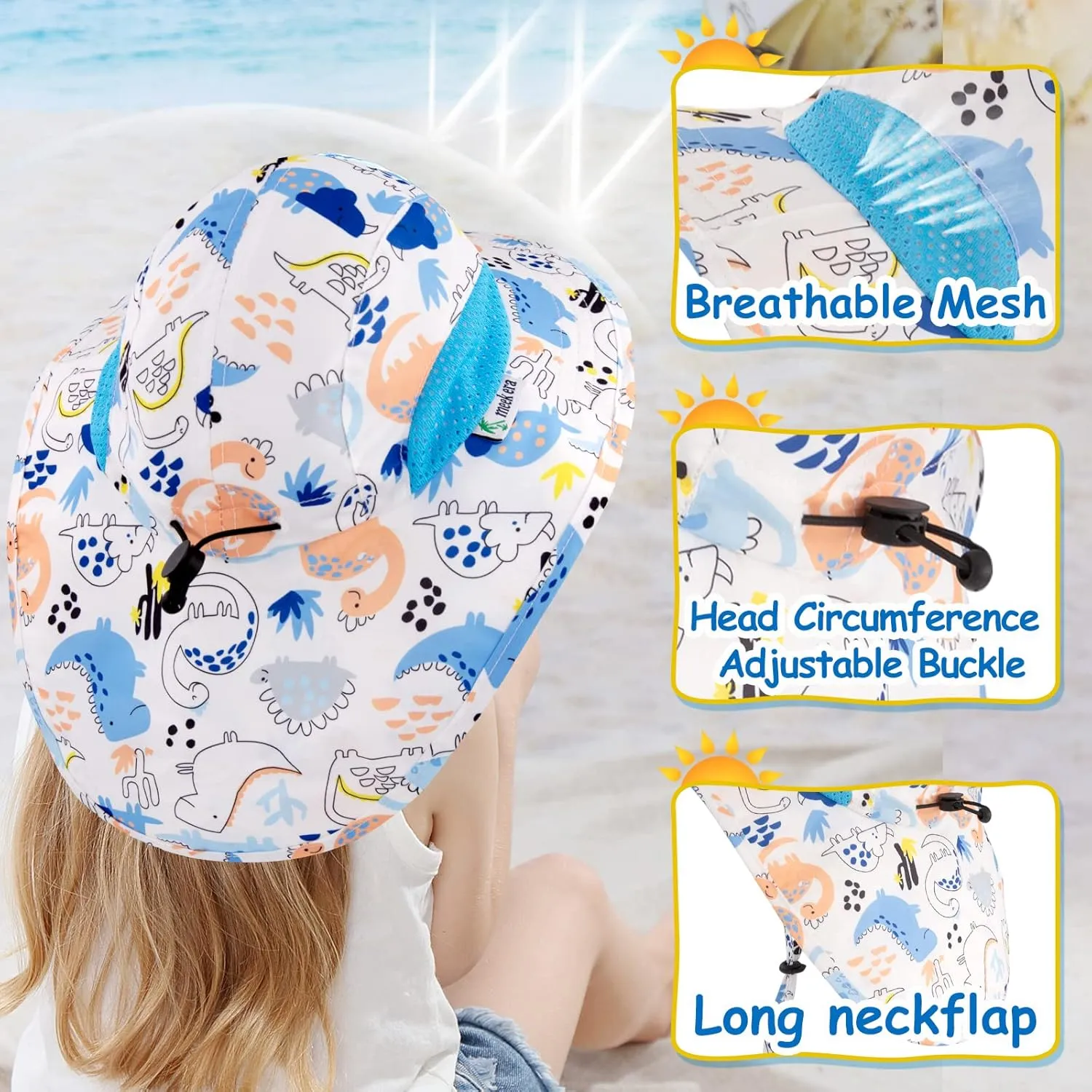 XIAOHAWANG Girls Sun Hat Baby Beach Hats Boys UPF 50  Kids Summer Protection Cap Toddler Breathable Caps Wide Brim Neck Flap